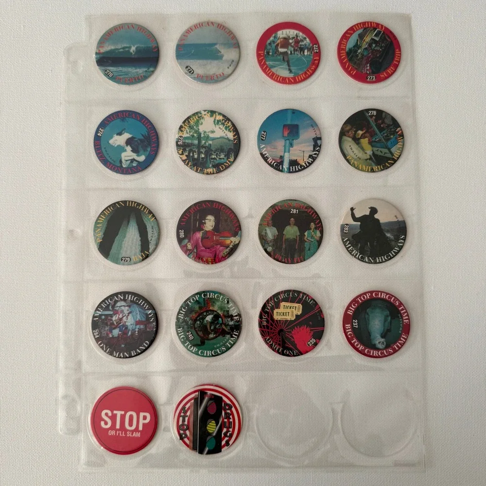 Vintage‎ 1994 Pogs Milk Caps Lot 18pc Panamerican Highways Big Top Circus Slams